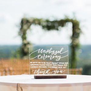 Hand painted unplugged ceremony sign & stand